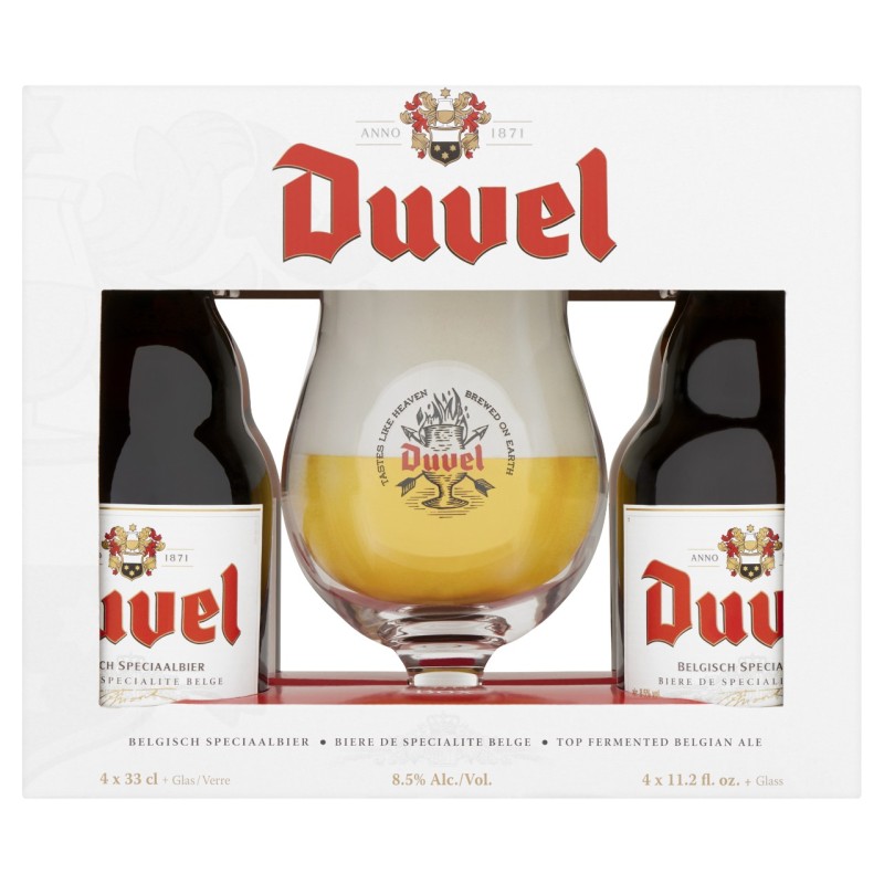Duvel Bier Cadeau 4 Flesjes 33cl met Bierglas Cadeau Verpakking 12.50 | Kopen, Bestellen | Aanbieding Goedkoopdrank.nl