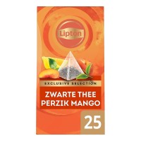 Lipton Exclusive Selection Zwarte Thee Perzik Mango Doos 25 Zakjes 1,8 Gram