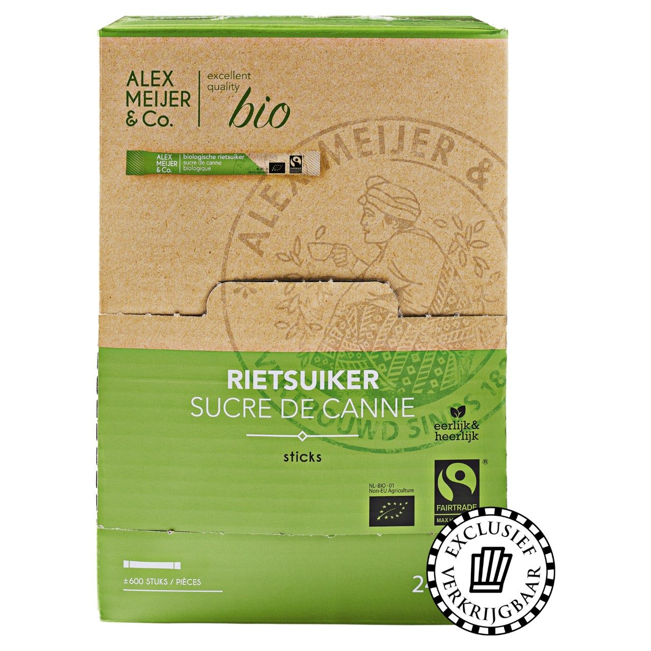Rietsuikersticks Alex Meijer dispenser 600 sticks 4 gram