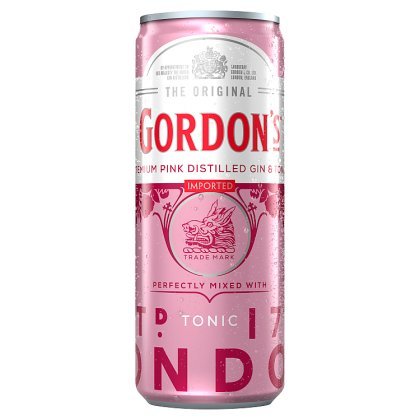 Gordons Pink Gin Tonic blikjes 25cl tray 12 stuks