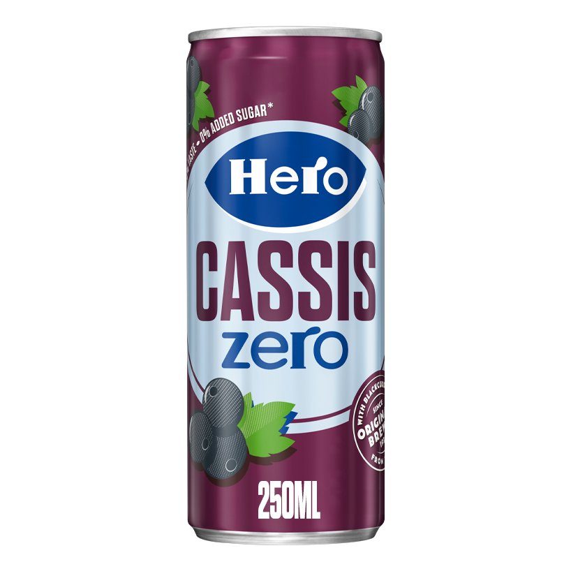 Hero Cassis ZERO Blikjes 25cl Tray 24 Stuks