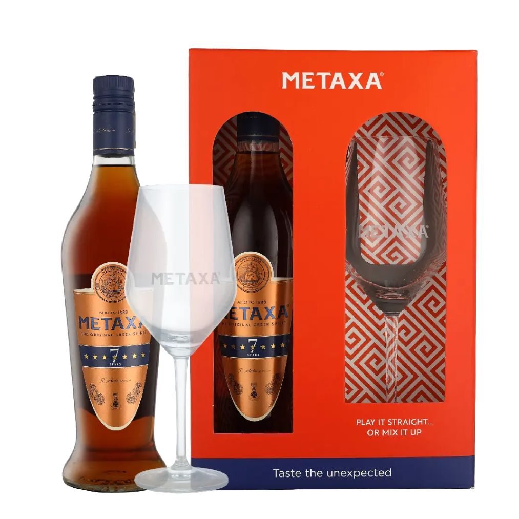Metaxa Zeven Ster 70cl Met 1 Glas & Cadeau Verpakking Griekse cadeauset met fles en glas